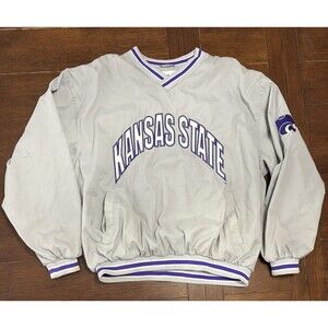 Vintage Vesi Men’s Size L Kansas State Wildcats Grey Embroidered Windbreaker